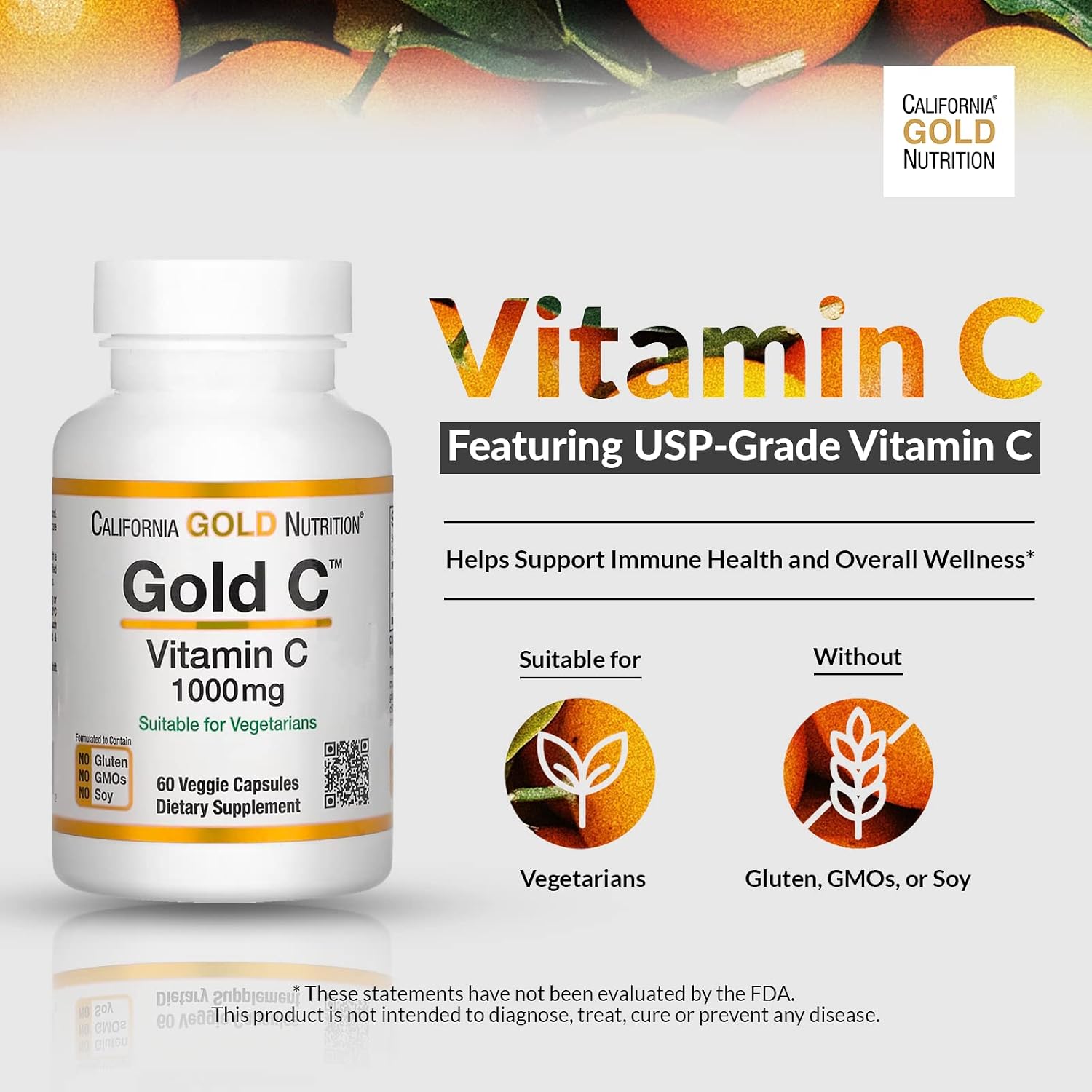 California Gold Nutrition Gold C, Vitamina C 1000 mg, 60 Cápsulas Vegetales