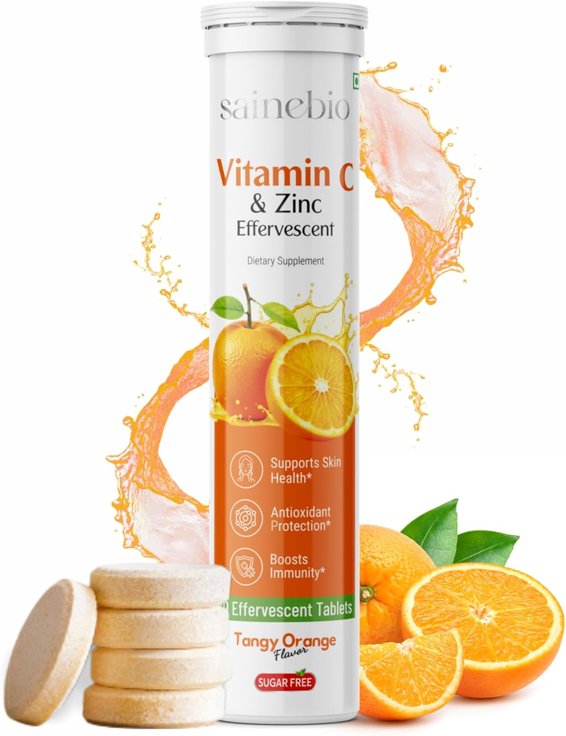 Vitamin C 1000mg Effervescent Tablets - Con Zinc 10mg - Sin Azúcar - 20 Comprimidos
