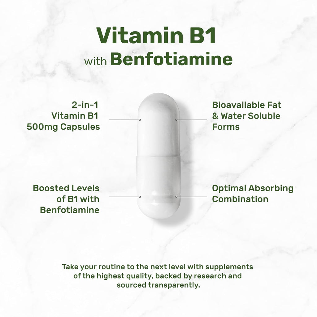 DEAL SUPPLEMENT Vitamina B1 500mg con Benfotiamina, 240 Cápsulas – Fórmula Mejorada 2 en 1
