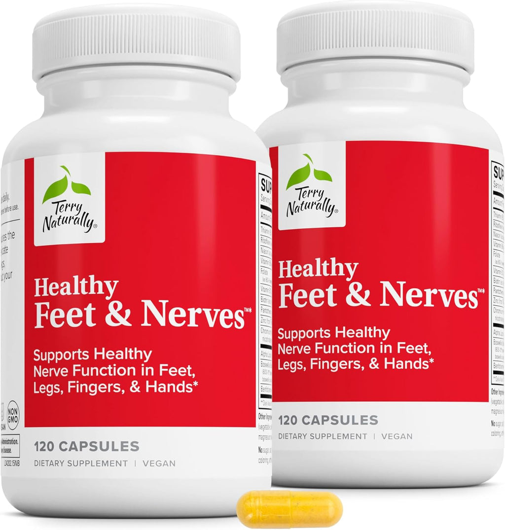 Terry Naturally Healthy Feet & Nerves - Complemento Herbal con Vitamina B12 Bioactiva para Nervios y Circulación - 120 Cápsulas (2 Envases)