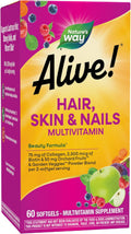Nature's Way Alive! Cabello, Piel y Uñas con Colágeno 75 mg y Biotina 2500 mcg, 60 cápsulas blandas