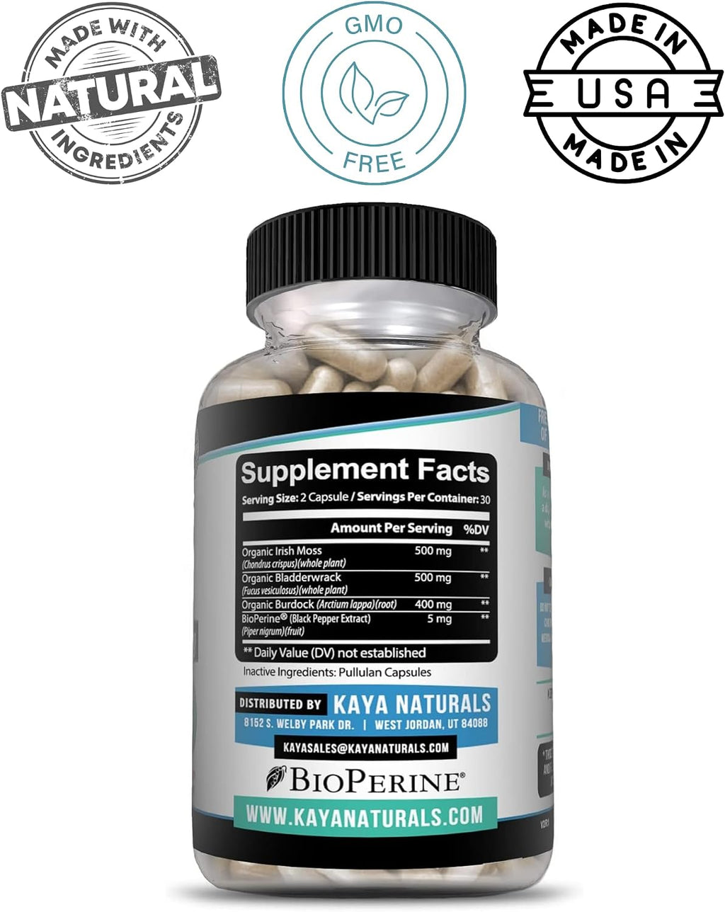 Kaya Naturals Sea Moss – Suplemento de Movilidad con Burdock Root y Bladderwrack (60 Cápsulas Vegetales)