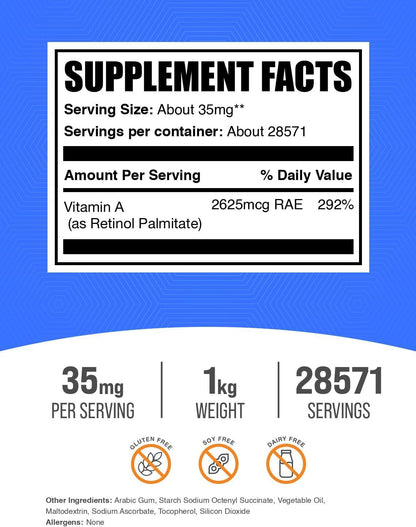 BulkSupplements.com Vitamina A Palmitato de Retinol en Polvo, 1 kg – Image 2