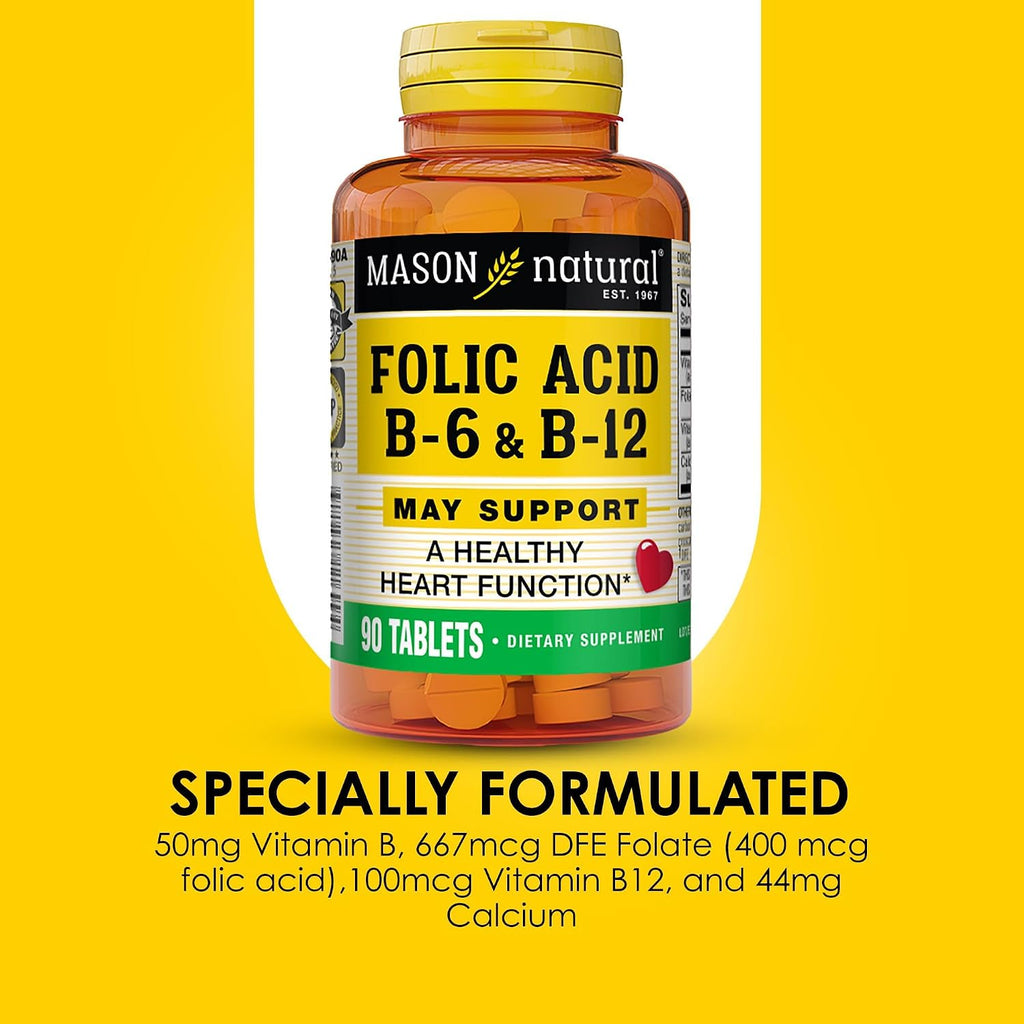 Mason Natural Folic Acid with B6 and B12 Vitamins, 90 Tablets