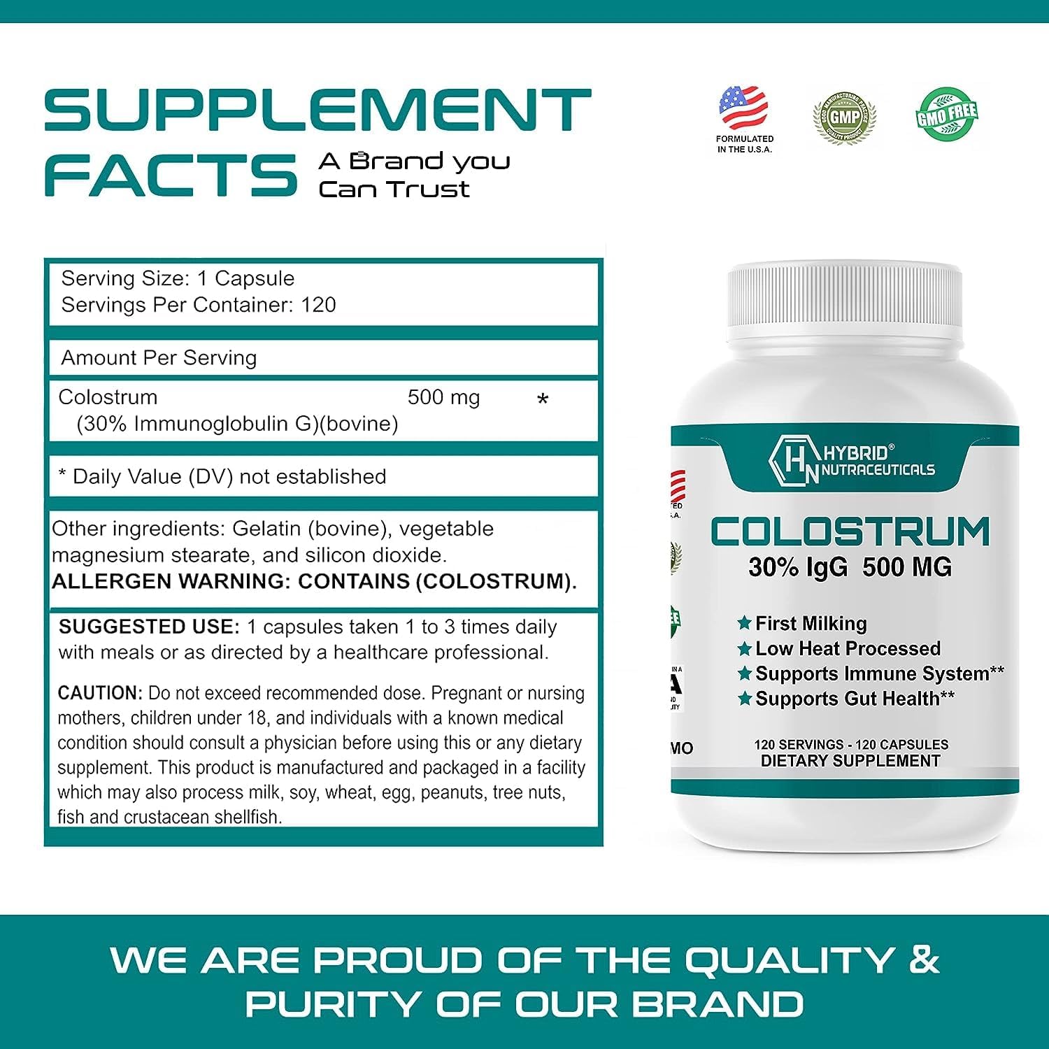 Hybrid Nutraceuticals Calostro Bovina - 240 Cápsulas (500 mg, 30% IgG)