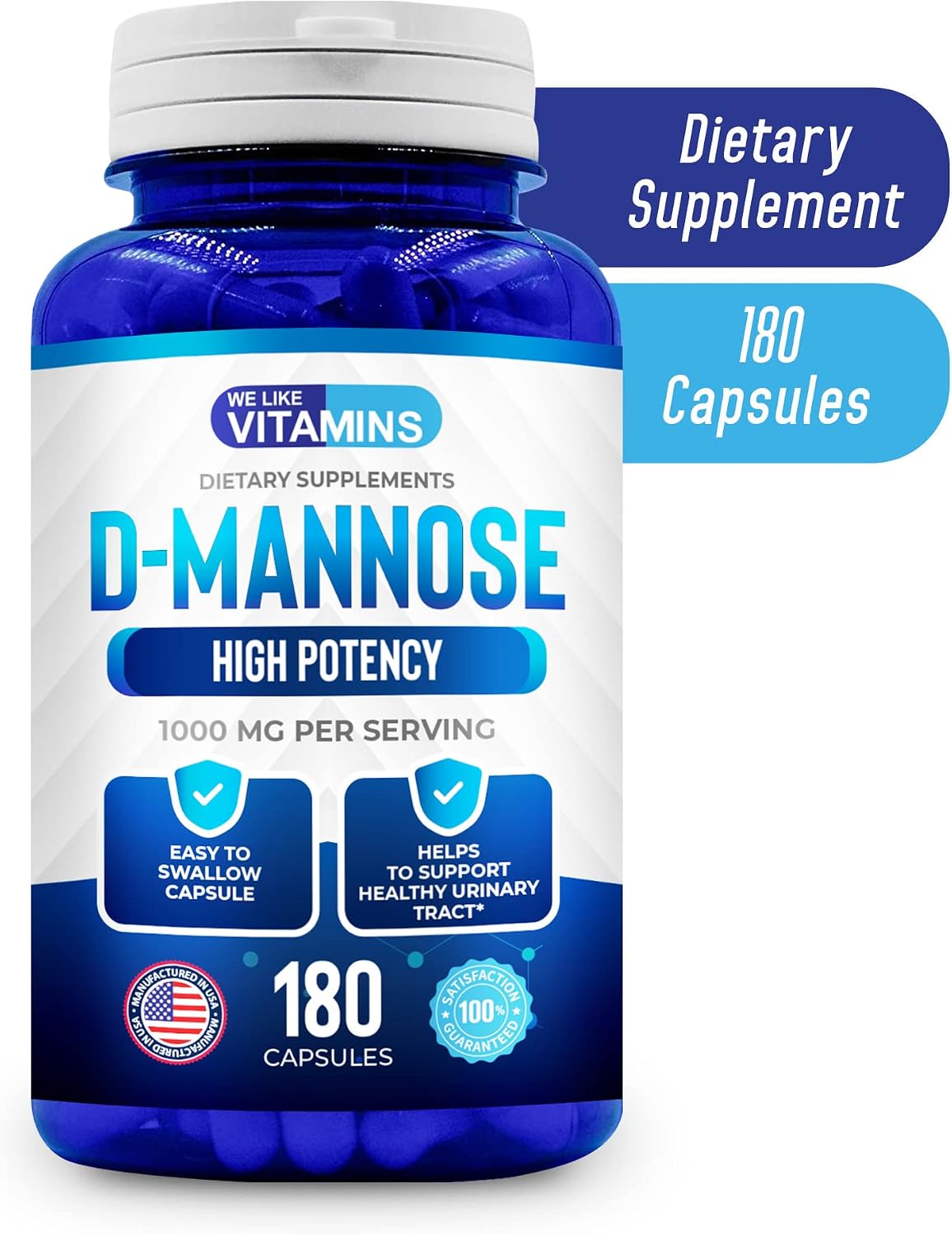 D-Mannose 1000mg Capsules - 180 Vegetable Capsules - Nutritional Supplement