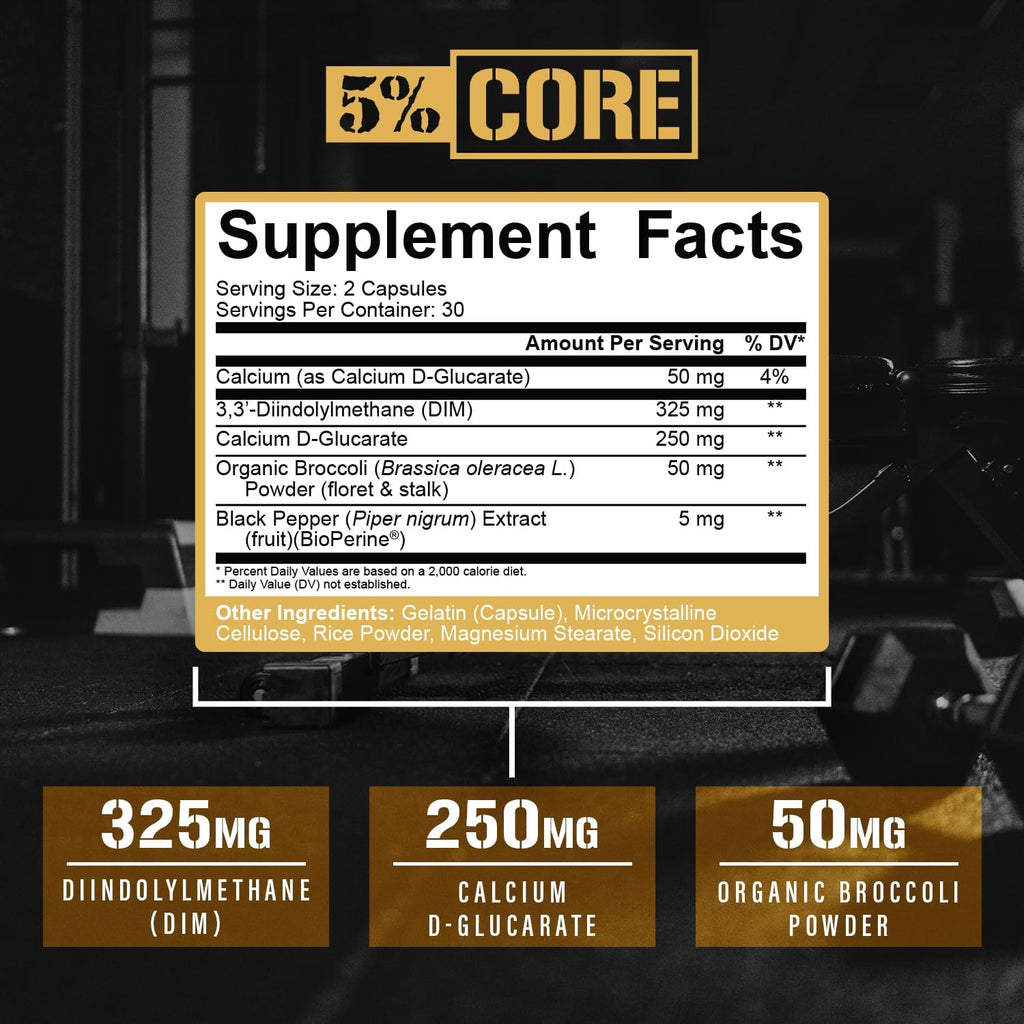 5% Nutrition Core DIM – Suplemento para la Regulación de Estrógenos – 60 Cápsulas Veganas