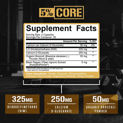 5% Nutrition Core DIM – Suplemento para la Regulación de Estrógenos – 60 Cápsulas Veganas – Image 2