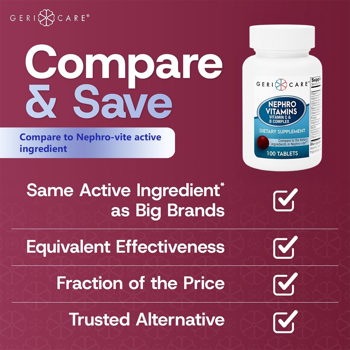 GeriCare Nephro Vitamin C & B Complex – 100 Comprimidos