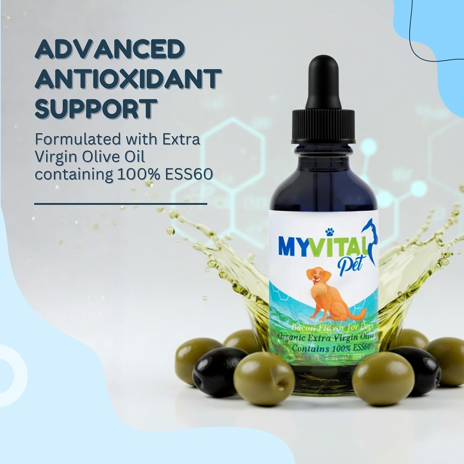 ESS60 Aceite de Oliva Virgen Extra Orgánico con Sabor Bacon para Perros - Complemento Alimenticio para Flexibilidad, Energía e Inmunidad (60 ml)