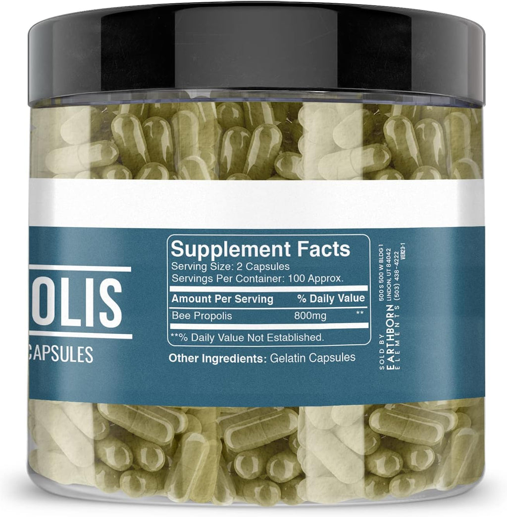 Earthborn Elements Propóleo de Abeja (200 Cápsulas) Puro y Natural, Sin Gluten y No-GMO
