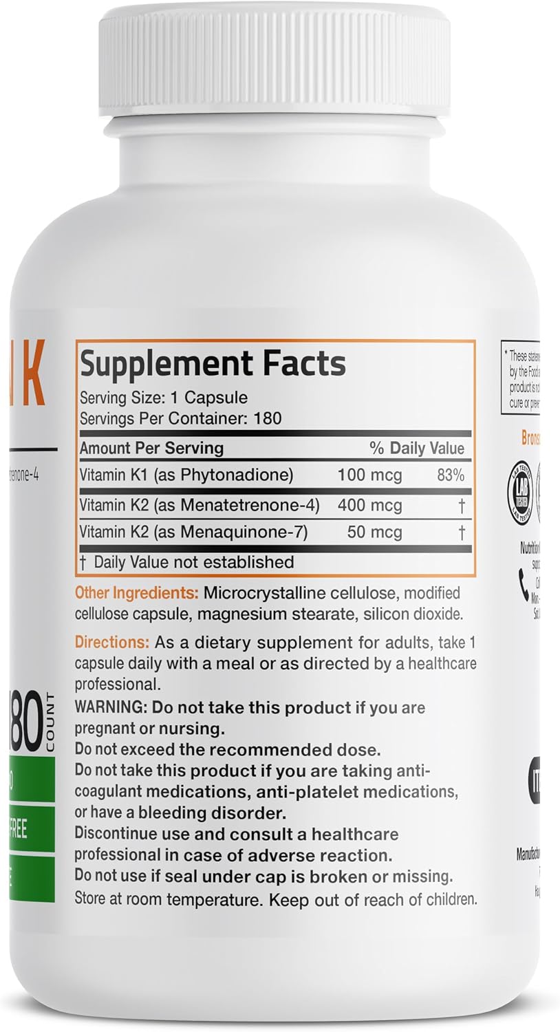 Vitamin K Triple Play: Complejo de vitamina K1, K2 MK7 y K2 MK4, 180 cápsulas