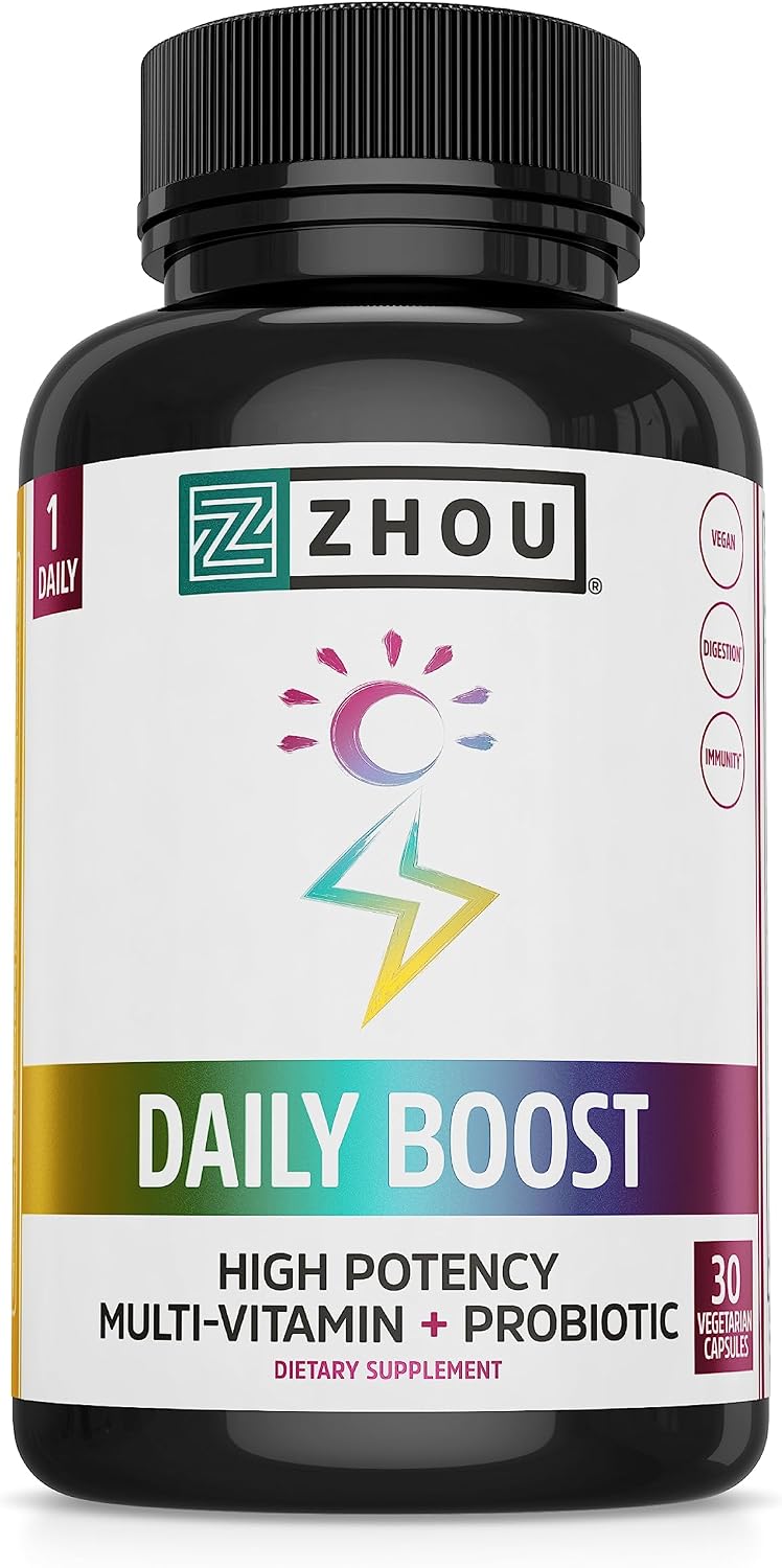 Zhou Daily Boost - Multivitamínico Probiótico para Mujeres y Hombres, 30 Cápsulas Vegetales
