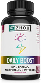Zhou Daily Boost - Multivitamínico Probiótico para Mujeres y Hombres, 30 Cápsulas Vegetales