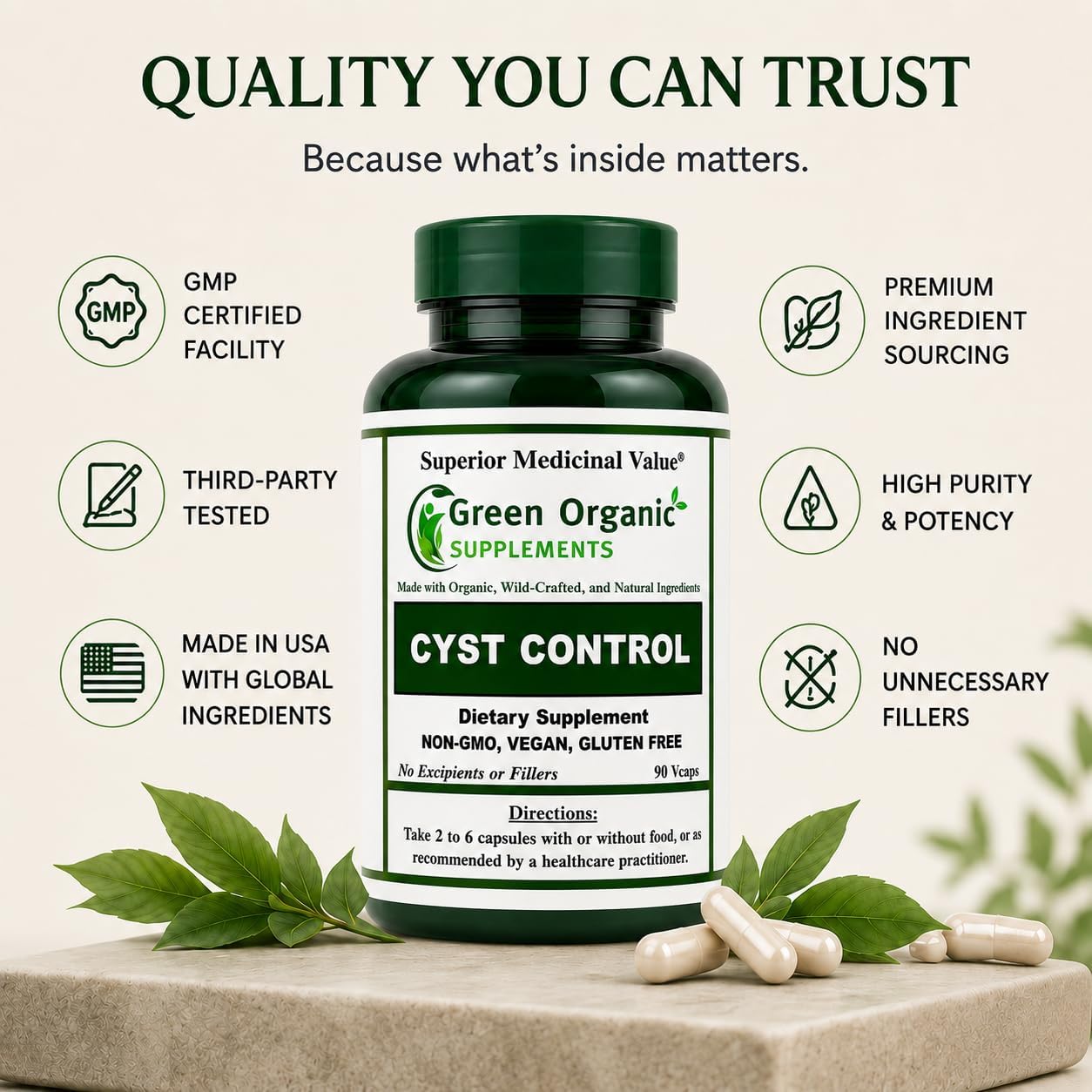 Green Organic Supplements Cyst, Breast Cyst, 90 Cápsulas Vegetales