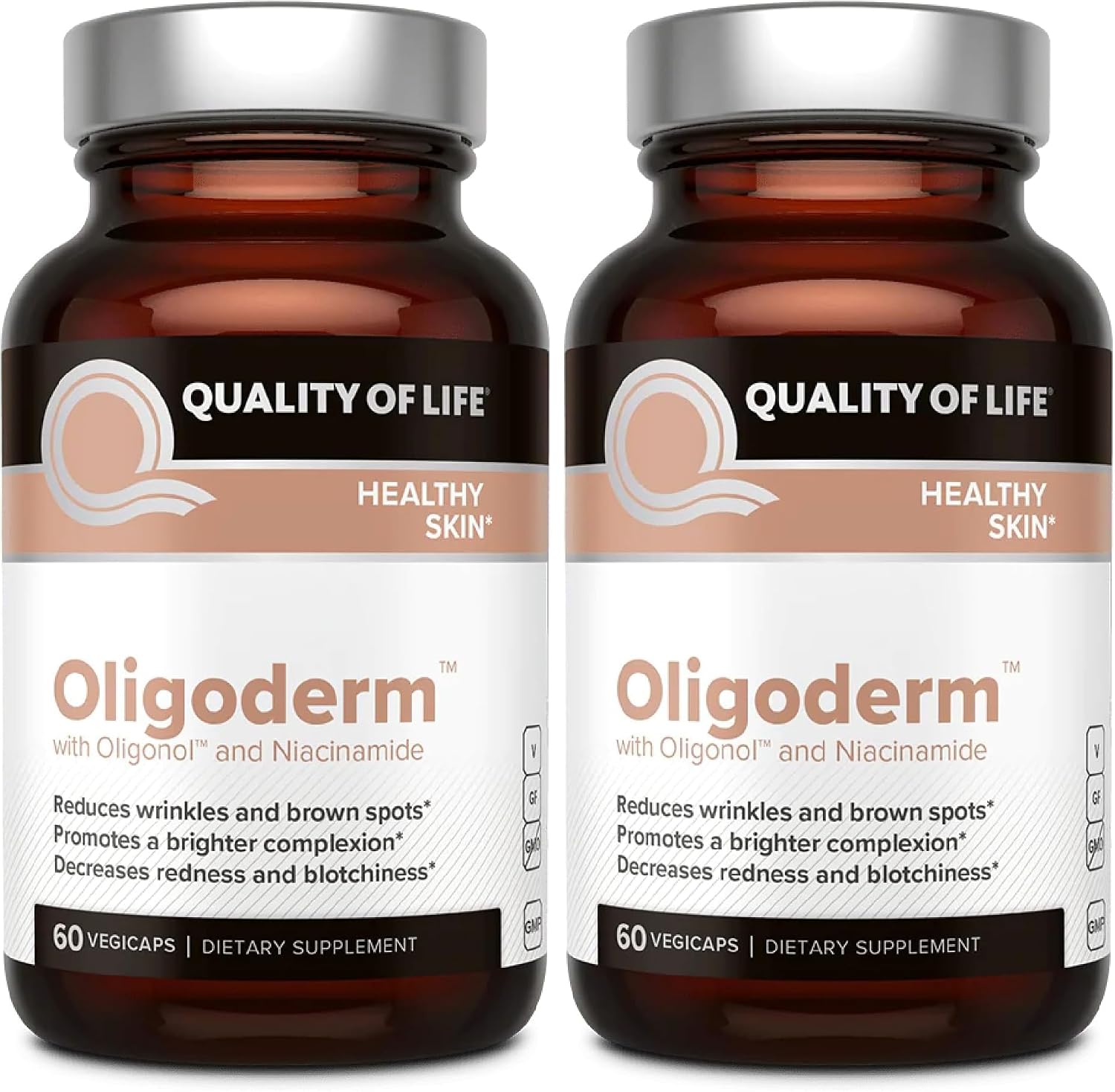 Quality of Life Oligoderm, Suplemento premium para el cuidado de la piel con Oligonol y Niacinamida - 60 cápsulas