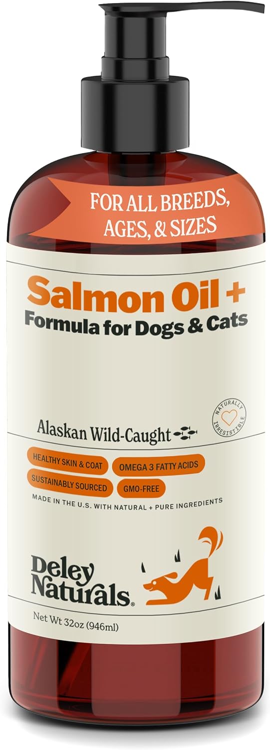 Deley Naturals Aceite de Salmón Salvaje de Alaska para Perros y Gatos - Omega 3, DHA y EPA - 946 ml