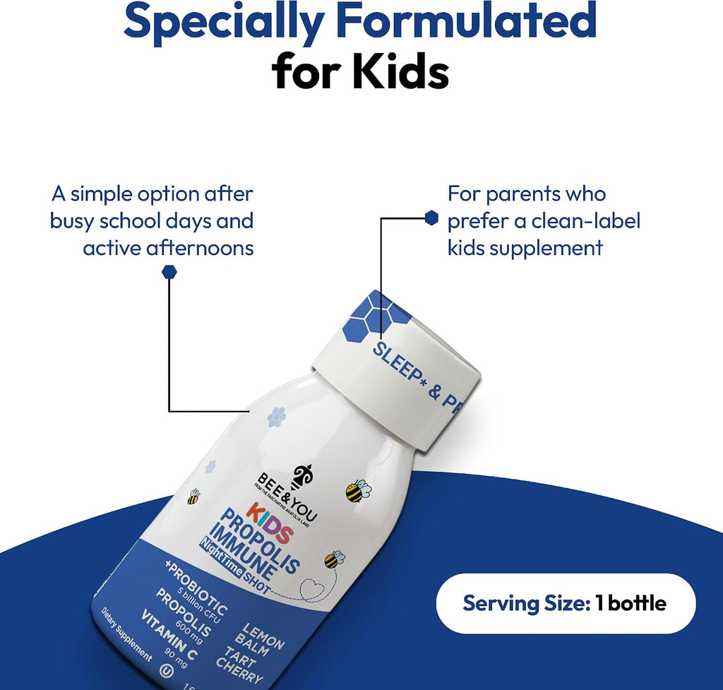 Bee and You Kids Propolis Immune Night Time Shot - 12 Viales de 50 ml