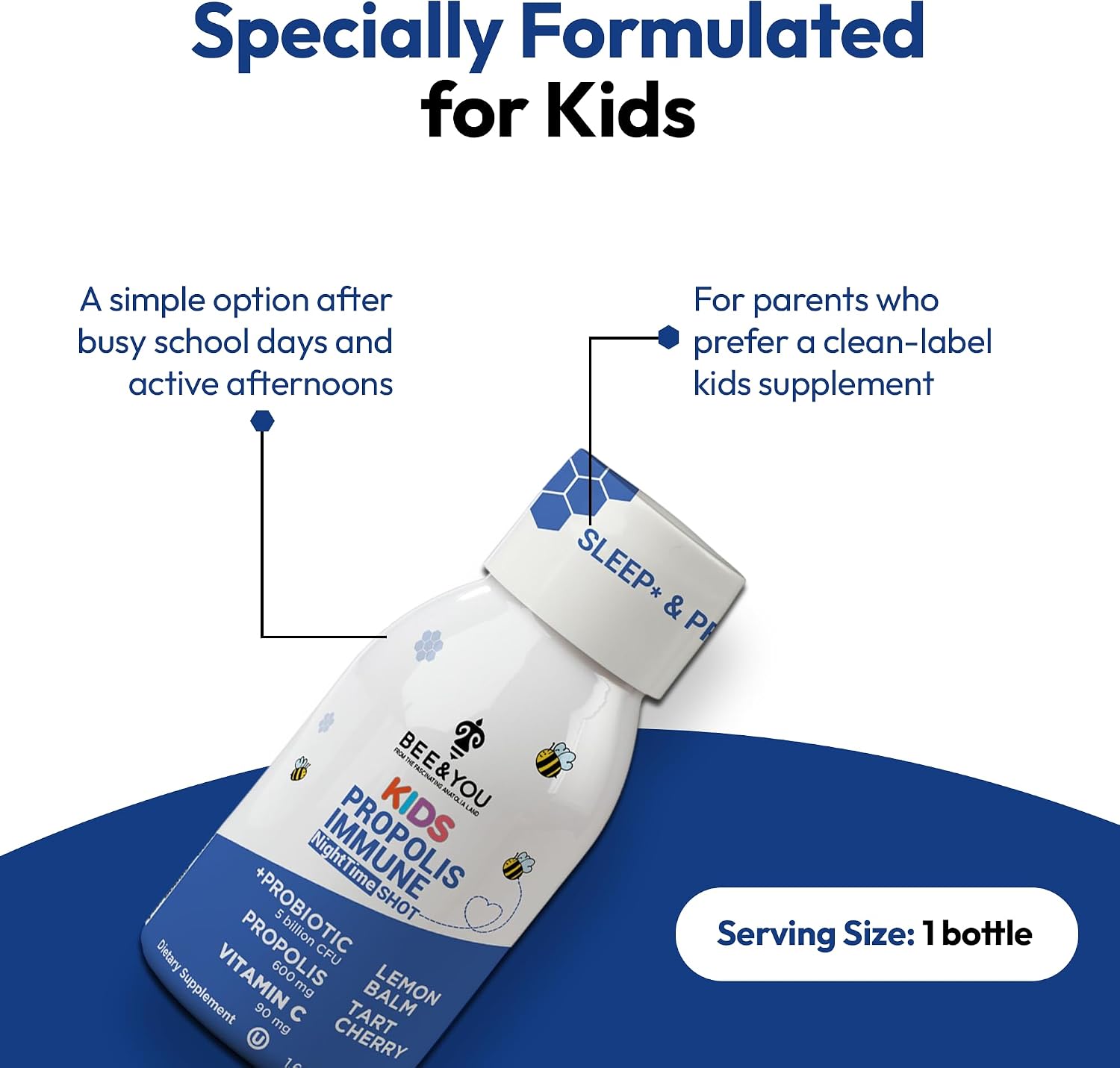 Bee and You Kids Propolis Immune Night Time Shot - 12 Viales de 50 ml