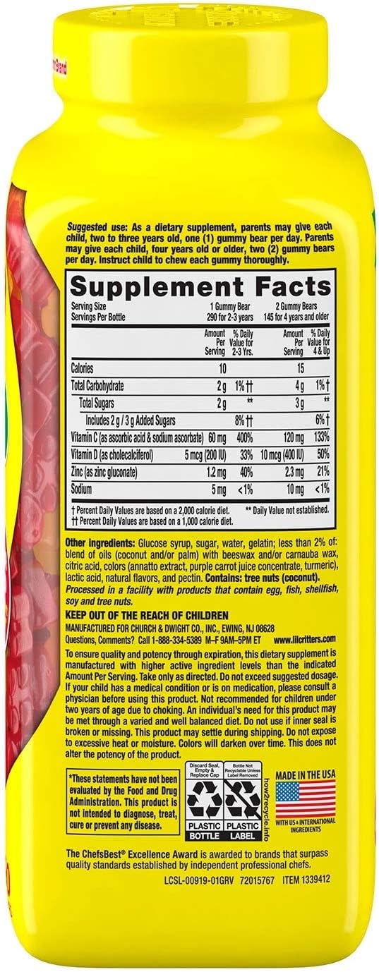 L'il Critter Kids Immune C Plus Zinc y Vitamina D (290 unidades)