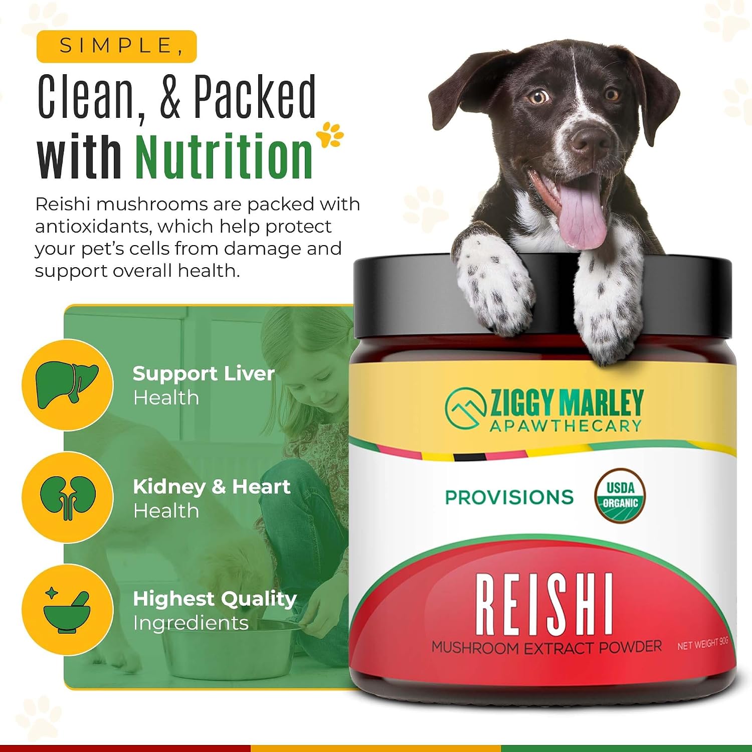 Ziggy Marley's USDA Organic Reishi Mushroom Powder para Perros y Gatos – 90g