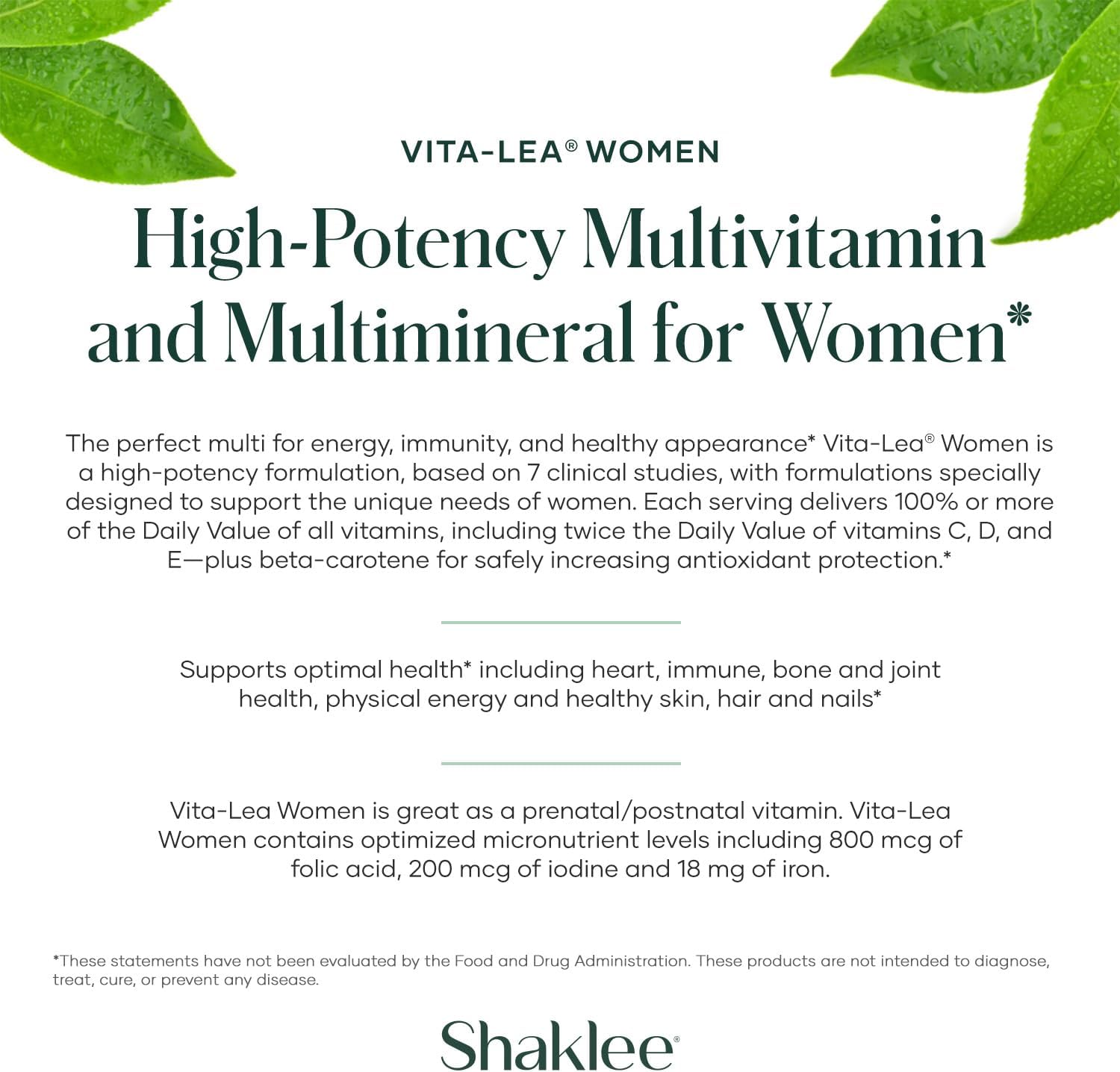 Shaklee Vita-Lea Women Multivitamínico y Multimineral de Alta Potencia para Mujeres - 240 Comprimidos