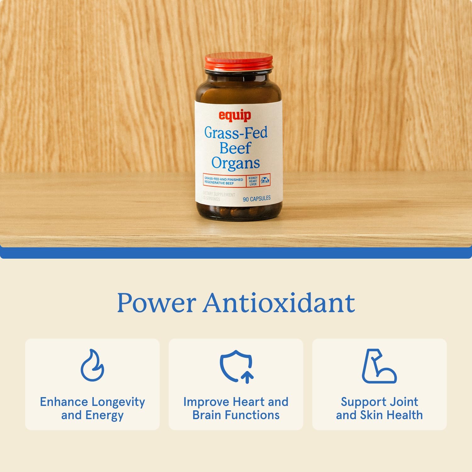 Equip Órganos de Res Alimentados con Pasto - Extracto de Hígado, Riñón y Corazón Liofilizado - Suplemento Multivitamínico Natural (30 dosis)