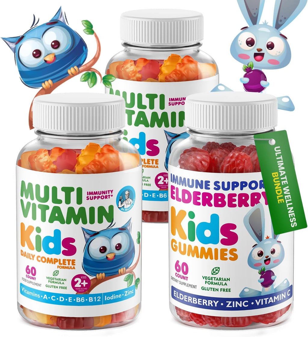 DR. MORITZ Gomitas de Saúco para Niños (60 unidades) y Multivitamínico Infantil en Gomitas (120 unidades) - Pack de 2