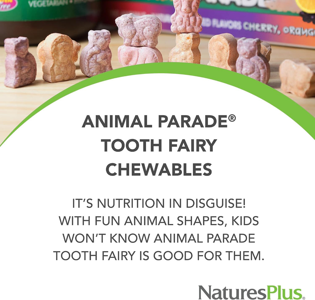 NaturesPlus Animal Parade Tooth Fairy - Suplemento dental infantil masticable - Pack de 2 (180 comprimidos) - Sabor vainilla natural