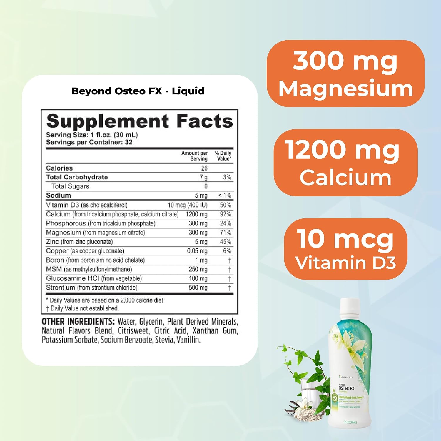 Youngevity Beyond Osteo-FX Líquido - Calcio y Magnesio 1200/300 mg + Vitamina D3, Zinc, MSM, Glucosamina + 77 Minerales Traza - Suplemento para Huesos (Paquete de 4 x 946 ml)