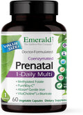 EMERALD LABS Prenatal 1-Daily Multi - Multivitamínico prenatal con folato metilado, hierro y mezcla de alimentos integrales - 60 cápsulas vegetales