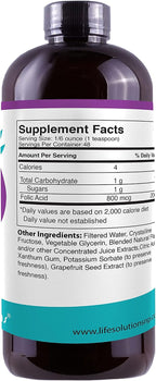 Life Solutions Ácido Fólico Líquido - 800 mcg por dosis - Sabor a Bayas, 237 ml