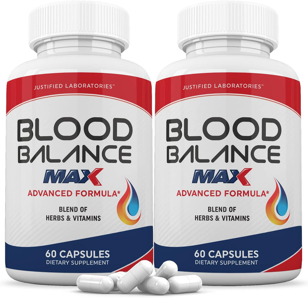 Justified Laboratories Blood Balance Max, 60 Cápsulas (Paquete de 2) - Fórmula Avanzada de Apoyo Circulatorio con Hierbas y Vitaminas
