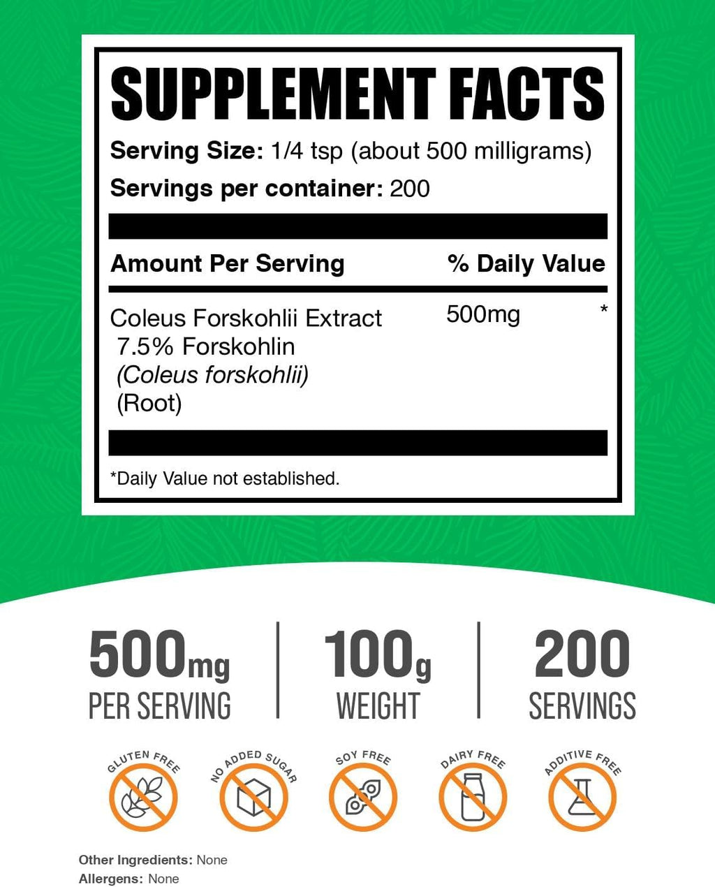 BulkSupplements.com Extracto de Coleus Forskohlii en Polvo - Suplemento de Forskolina, 500mg por ración, 100g (3.5 oz)