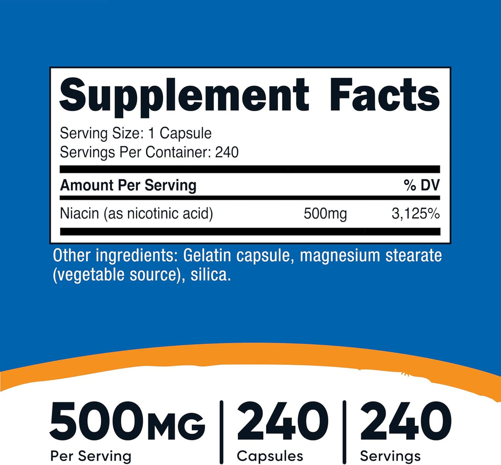 Nutricost Niacin (Vitamin B3) 500mg, 240 Capsules - With Flush, Non-GMO, Gluten Free