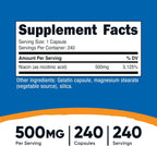 Nutricost Niacin (Vitamin B3) 500mg, 240 Capsules - With Flush, Non-GMO, Gluten Free