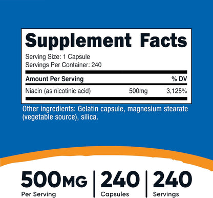 Nutricost Niacina (Vitamina B3) 500mg, 240 – Sistema nervioso: contribuye al funcionamiento normal del sistema – Image 2