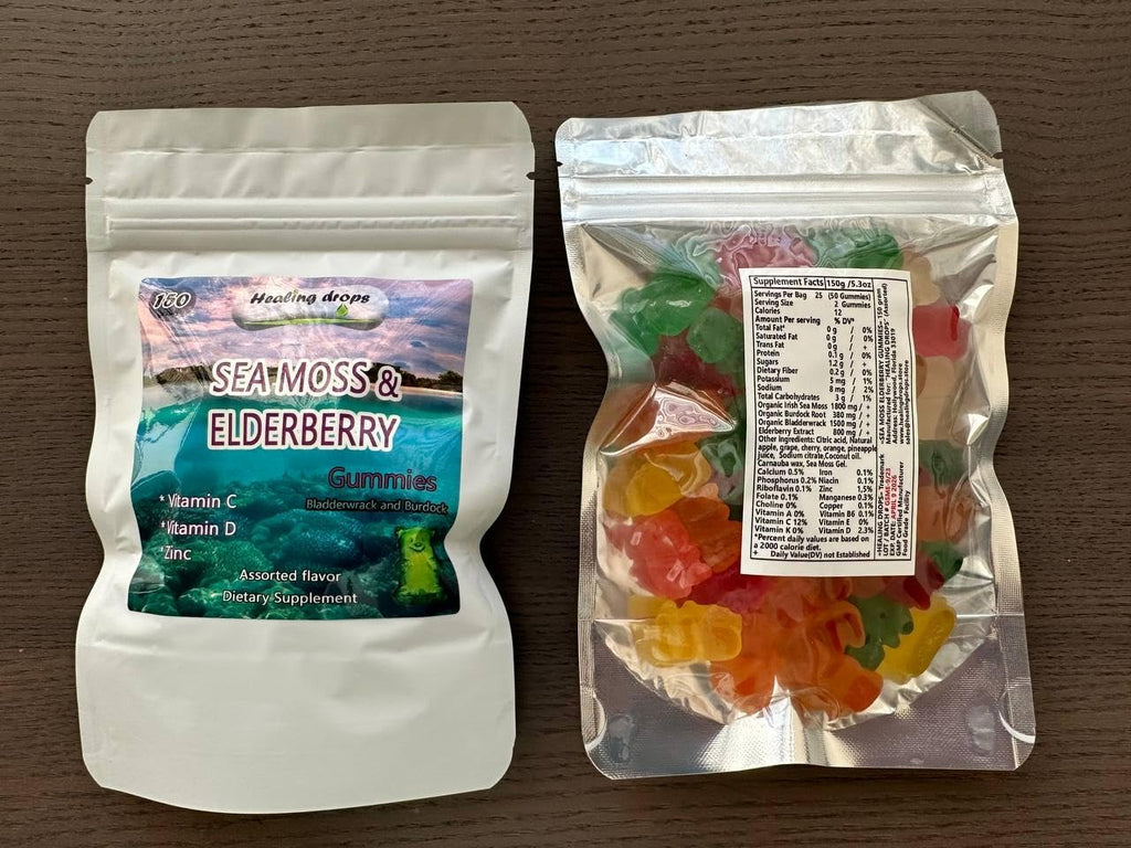 Irish Sea Moss Gummies - Orgánicas, Wildcrafted, Veganas - con Bladderwrack y Burdock Root (Saúco)