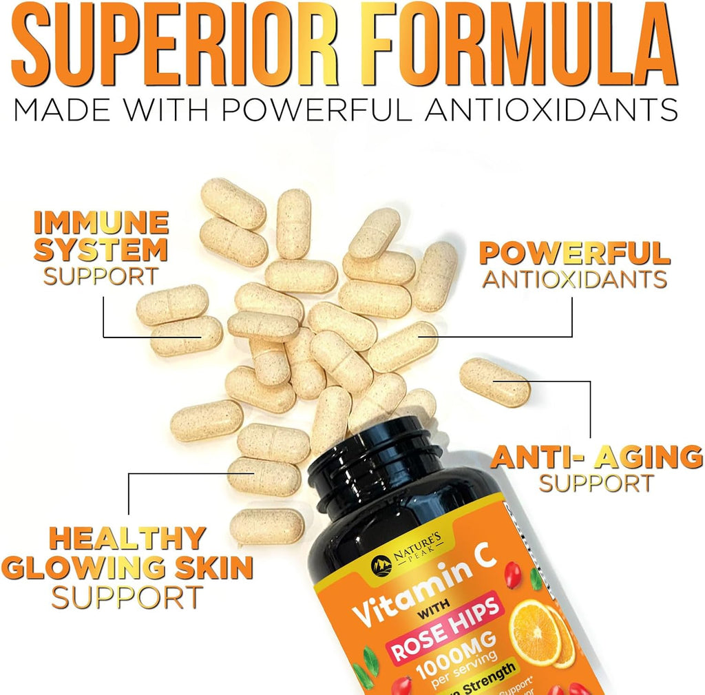 Nature's Peak Vitamina C 1000 mg con Rosa Mosqueta - 60 Comprimidos Masticables Sabor Naranja Sin Azúcar