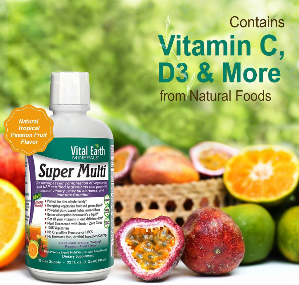 Vital Earth Minerals Super Multi - Multivitamínico Líquido con Ácido Fúlvico, 2 Pack de 946 ml + Vaso de 30 ml