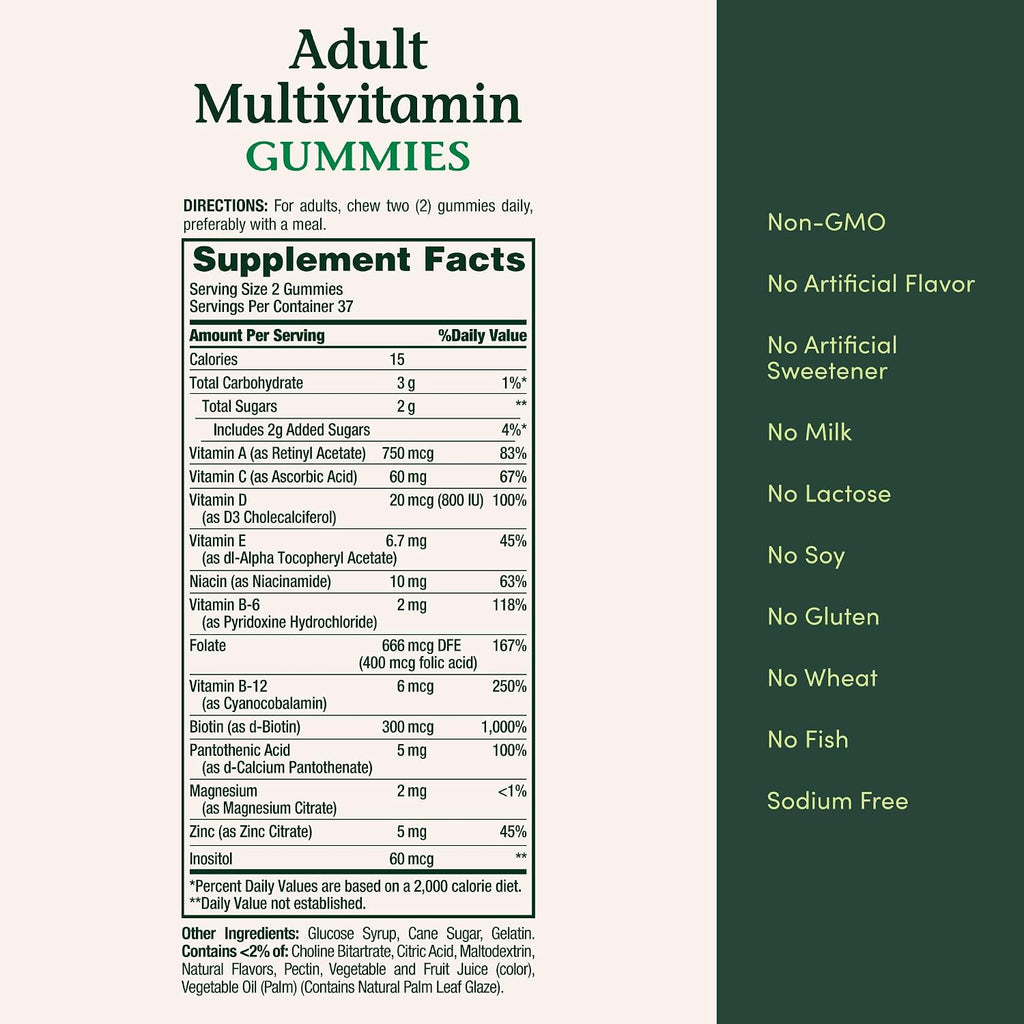 Nature's Bounty Gomitas Multivitamínicas para Adultos, Sabor naranja, cereza y uva, 75 gomitas