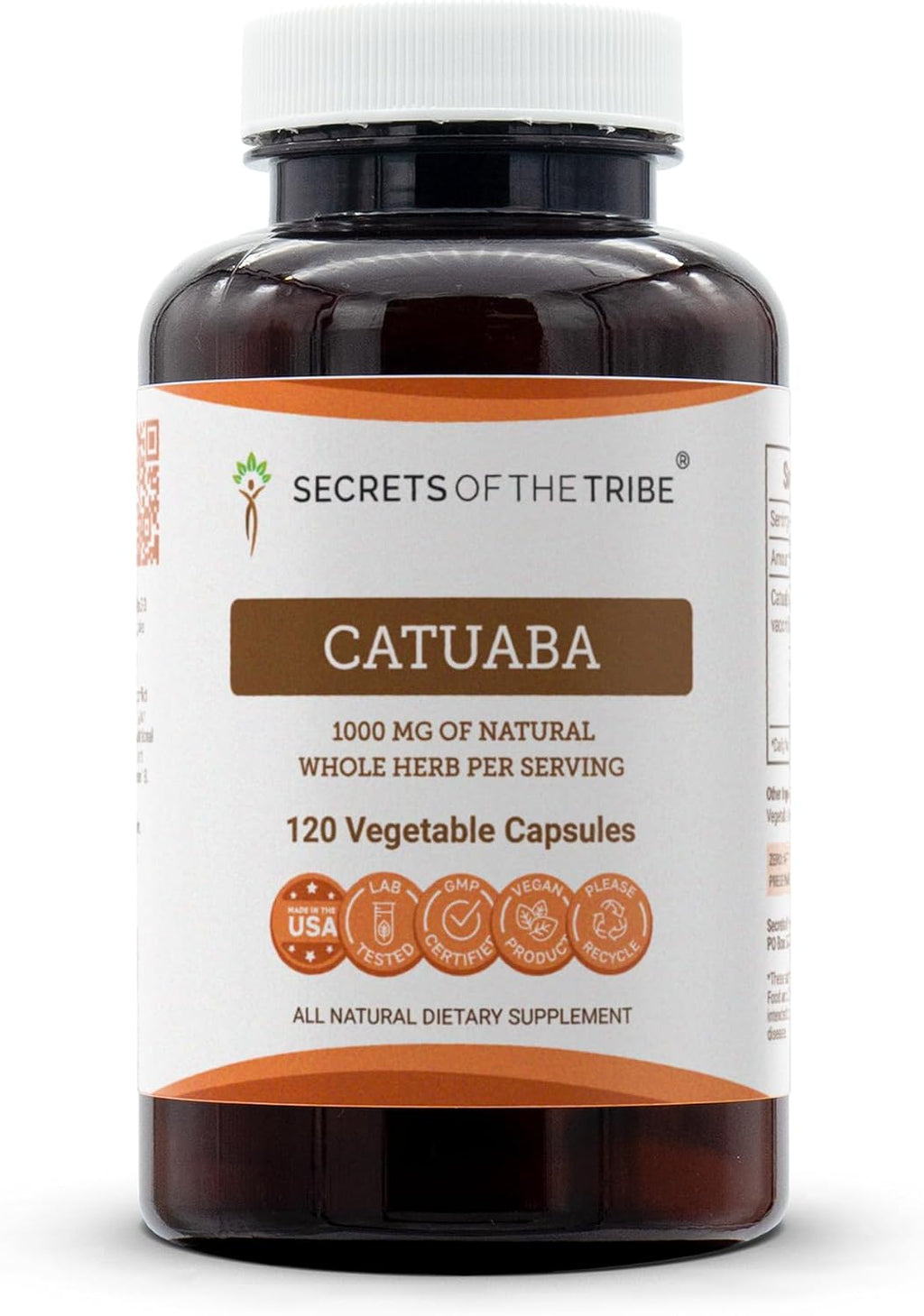 Secrets of the Tribe Catuaba 60 Cápsulas, 1000 mg, Corteza Seca Wildcrafted de Erythroxylum catuaba