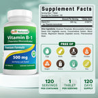 Best Naturals Vitamina B1 como Tiamina Mononitrato 500 mg, 120 Comprimidos (Pack de 2)