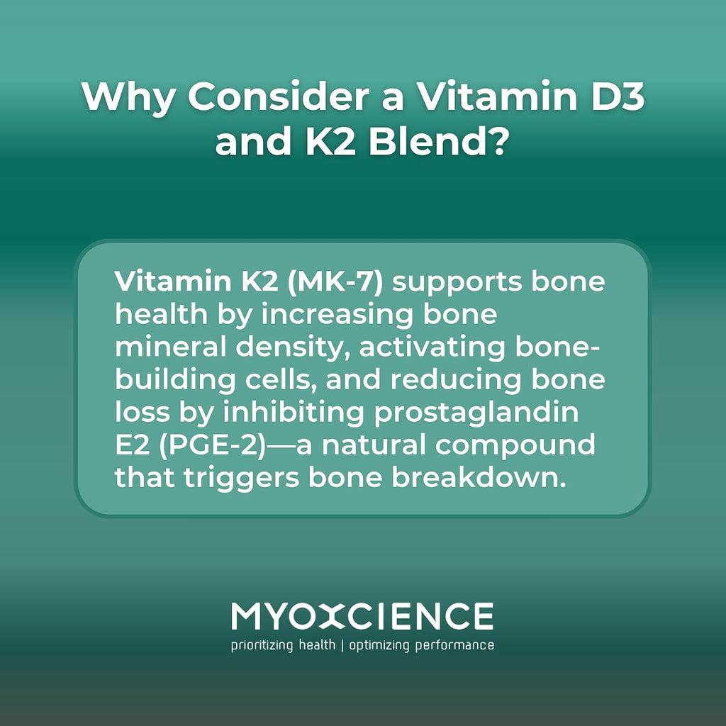 MYOXCIENCE Vitamina D3 + K2 Micronutrientes Esenciales | 6000 UI D3 + 150 mcg K2 MK-7 | 90 Cápsulas Vegetales