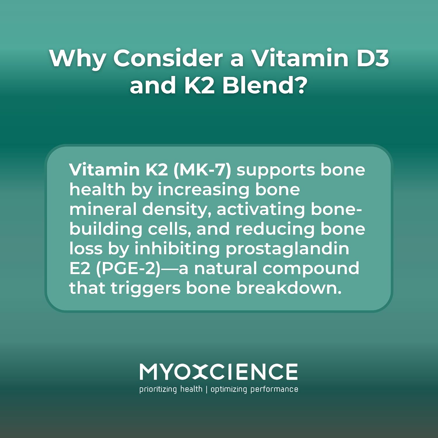 MYOXCIENCE Vitamina D3 + K2 Micronutrientes Esenciales | 6000 UI D3 + 150 mcg K2 MK-7 | 90 Cápsulas Vegetales