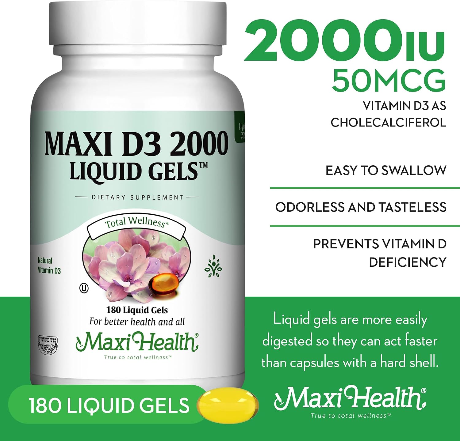 Maxi Health Vitamina D3 2000 UI - 180 Comprimidos