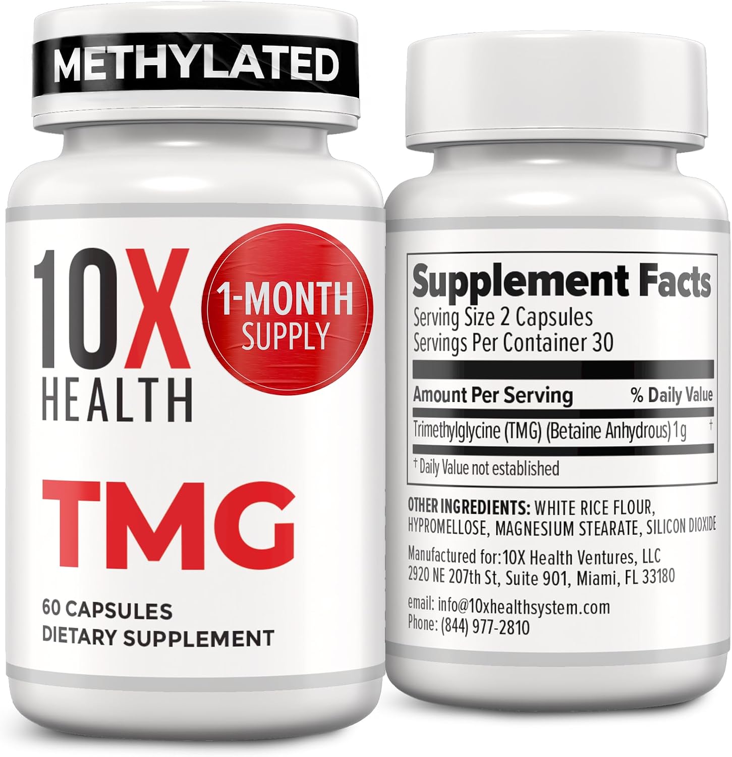 10X Health TMG - Suplemento de Trimetilglicina para Hígado, Corazón y Energía - 60 Cápsulas