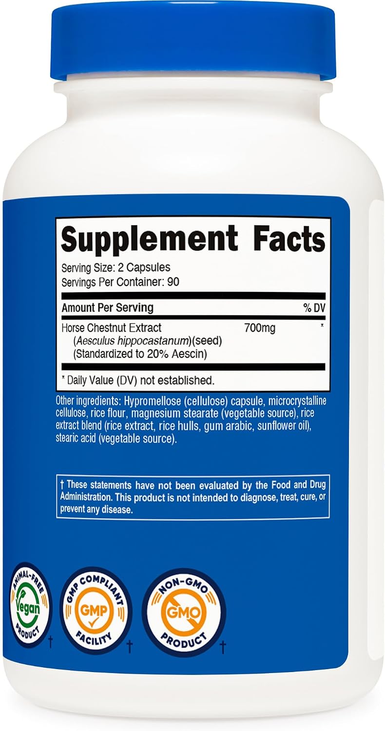 Nutricost Extracto de Castaño de Indias 700 mg por dosis, 180 Cápsulas