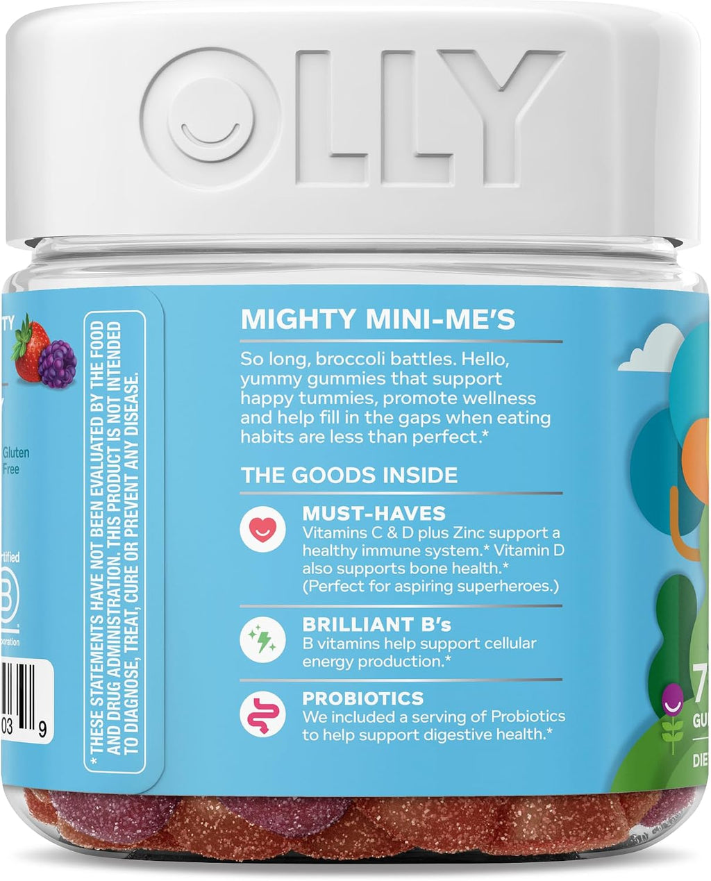 OLLY Kids Multivitamin & Probiotic Gummy - Gomitas Multivitamínicas con Probióticos para Niños, Sabor Berry, 70 Unidades