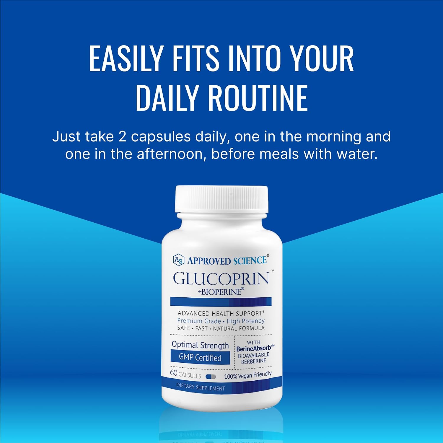 Approved Science Glucoprin - 250 mg de Berberina, Mora, Canela, BioPerine, Sin OGM - 60 Cápsulas Veganas